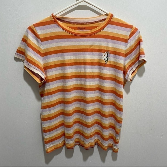 Madewell Top Daisy Embroidered Northside Vintage Tee Broadway Stripe B-1 - Picture 1 of 7
